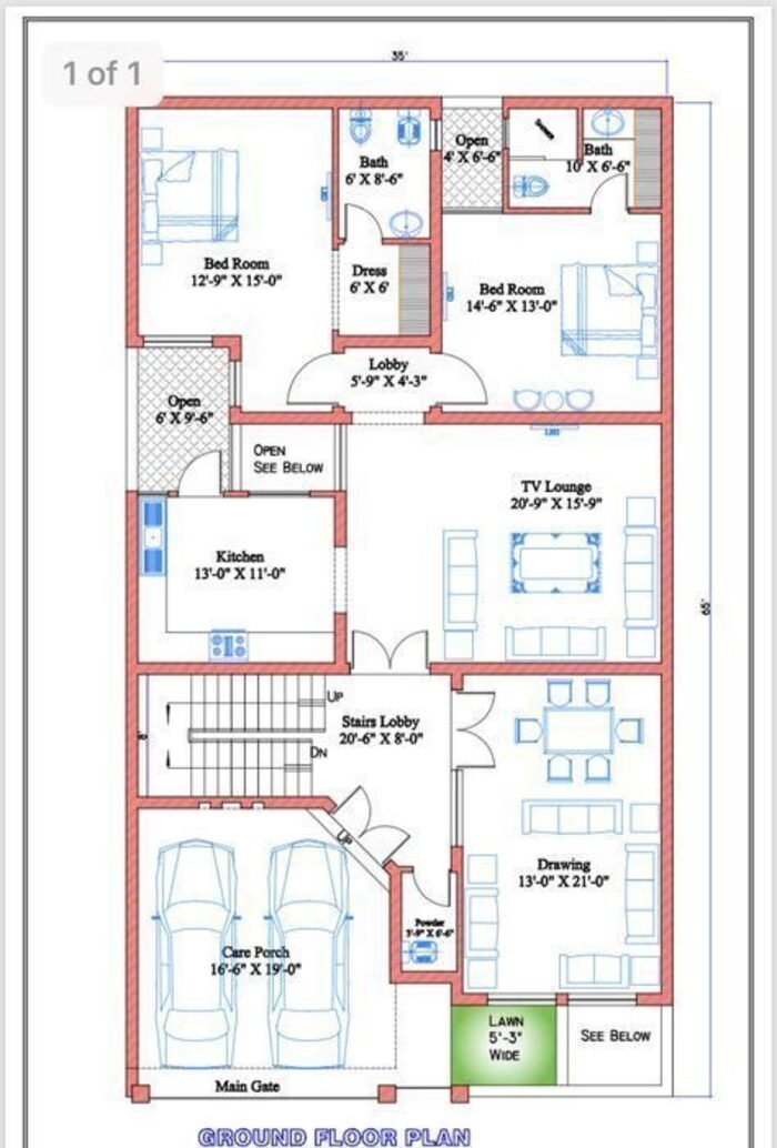 Sample floor plan layout — ground floor plan with TV lounge
